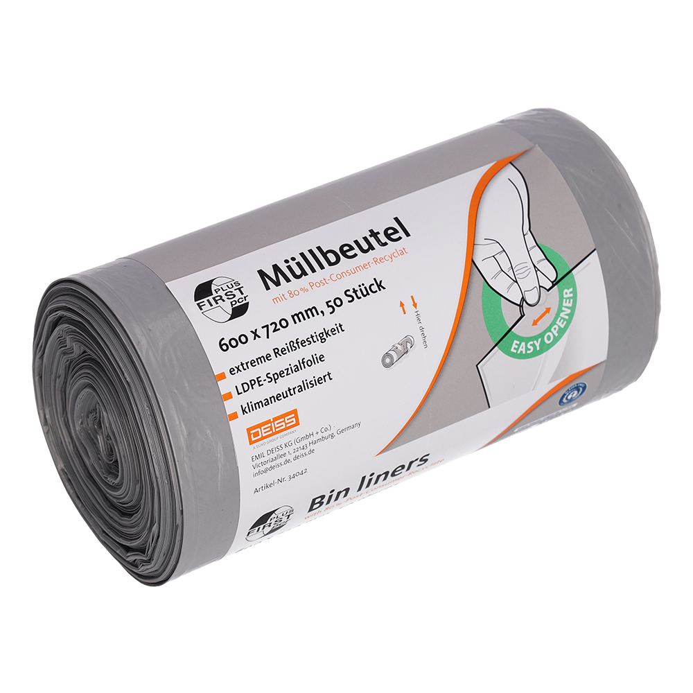 34042_Produktbild_FIRST_PLUS_PCR_Muellbeutel_Rolle_grau_L_oH_WebRGB_