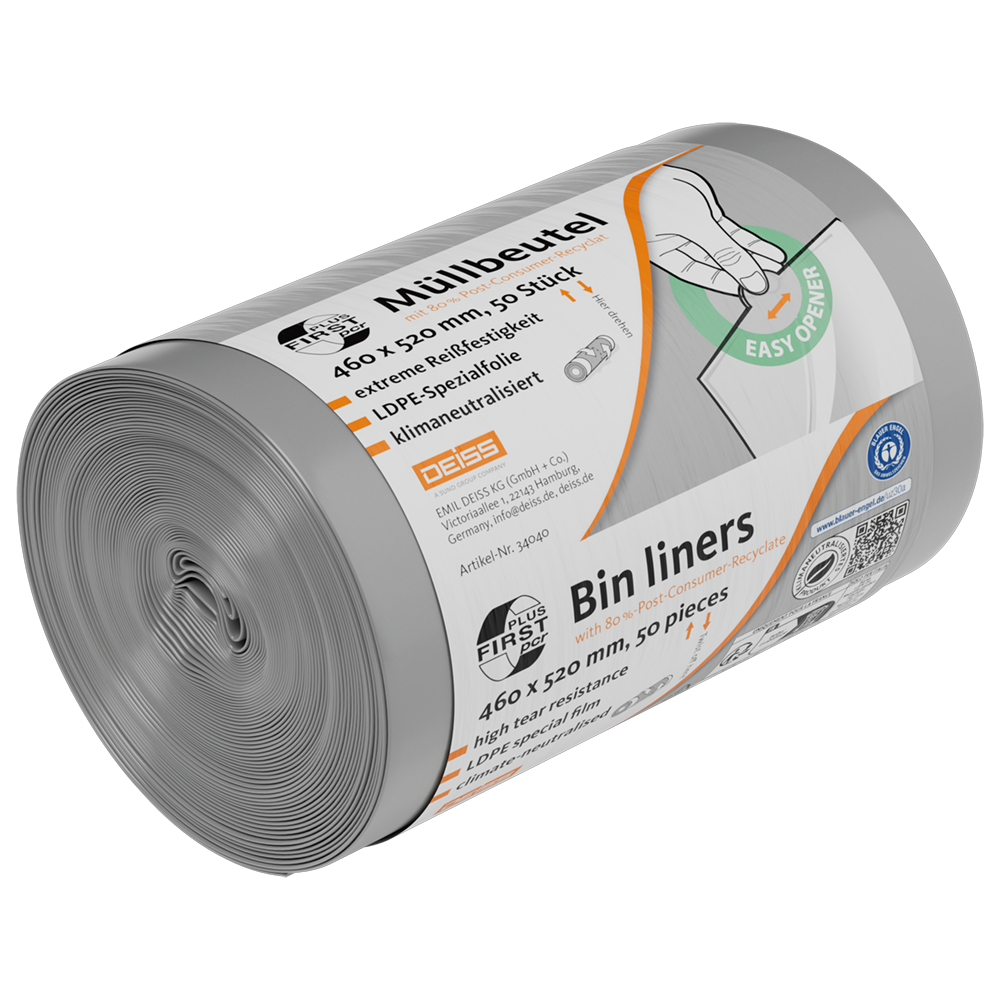 34040_Produktbild_FIRST_PLUS_PCR_Abfallsaecke_Rolle_grau_L_oH_WebRGB